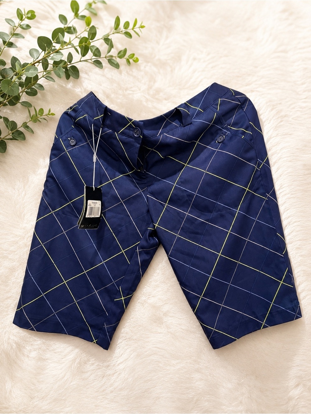Nike golf Navy and Lime Checkered Men's Athletic Shorts